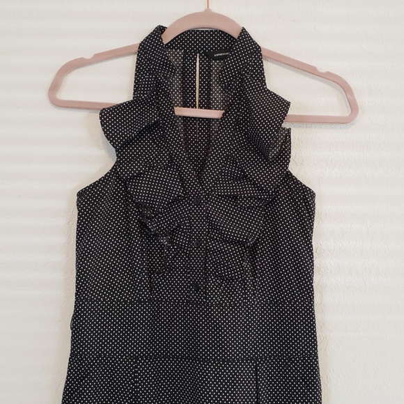 Express Dress Beautiful Ruffled Collar Black White Polka Dot Dress - Picture 1 of 13
